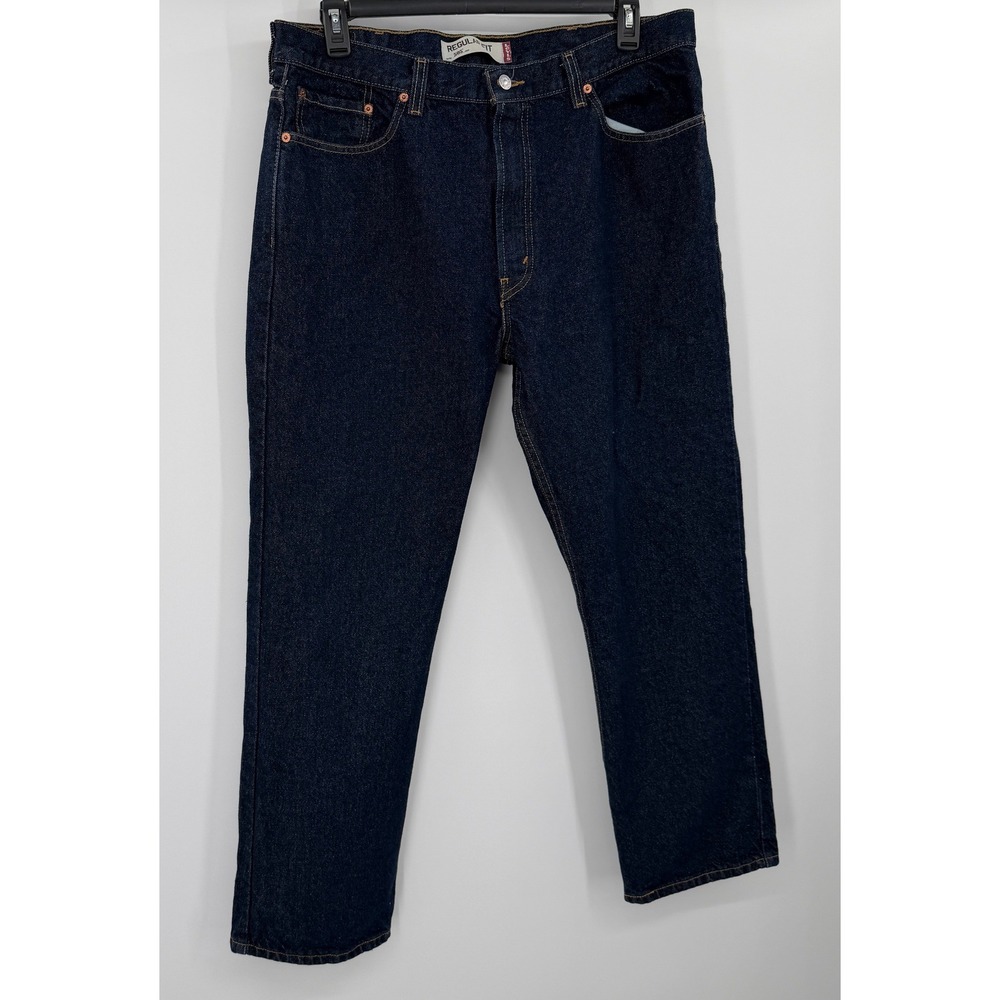 Levis 505 Regular Fit Jeans Mens 38x30 Dark Wash Straight Leg Denim Indigo - Picture 7 of 9